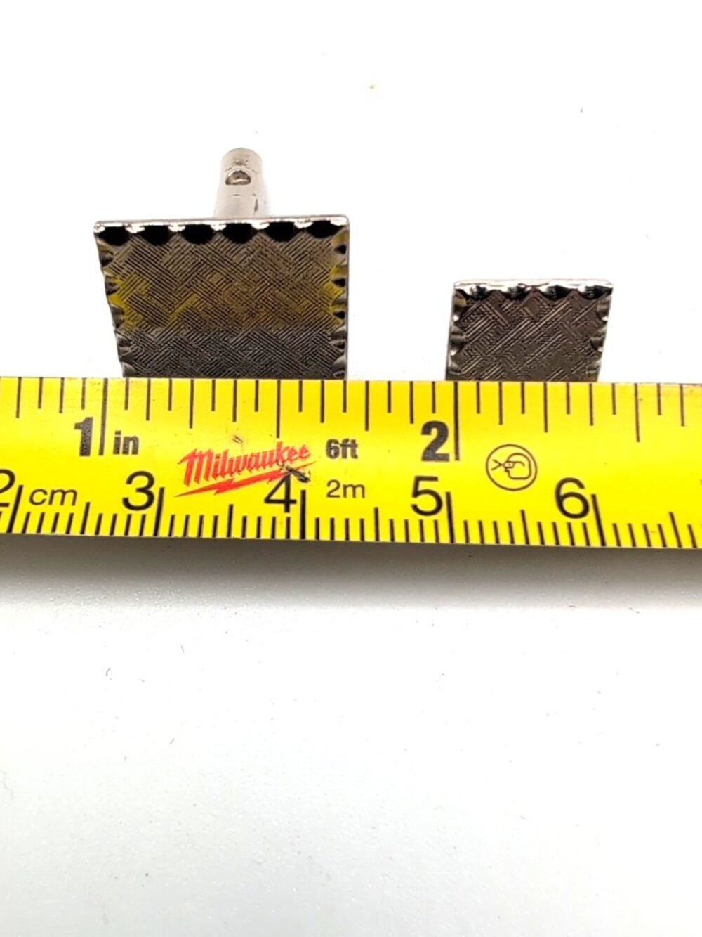 Vintage Silver Tone Textured Square Cufflinks + Matching Lapel Pin Unbranded - Picture 6 of 6